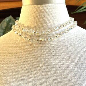 1950s Aurora Borealis Crystal Necklace, Double Strand Bridal Choker